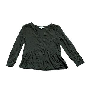 LOFT Boho Long Sleeve Embroidered Dark Green Casual Lightweight Blouse Top EUC S